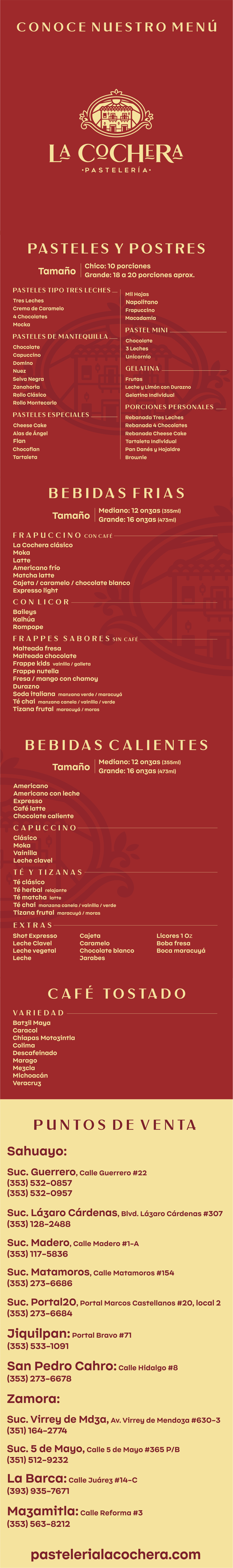 Menú | Pastelería La Cochera