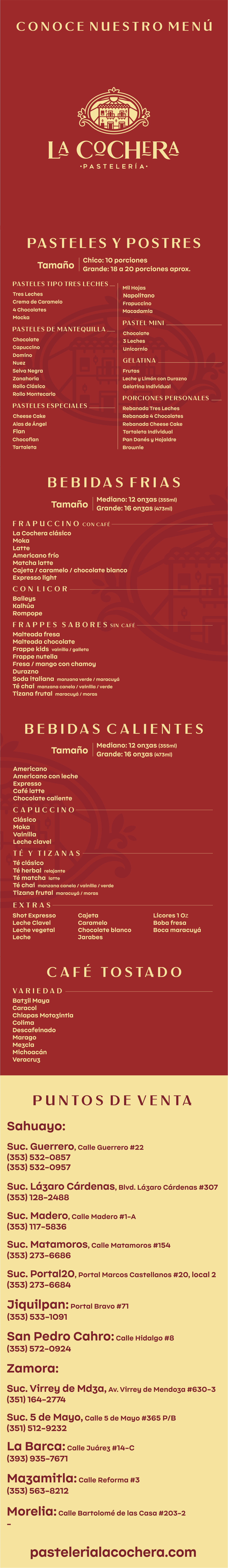 Menú | Pastelería La Cochera