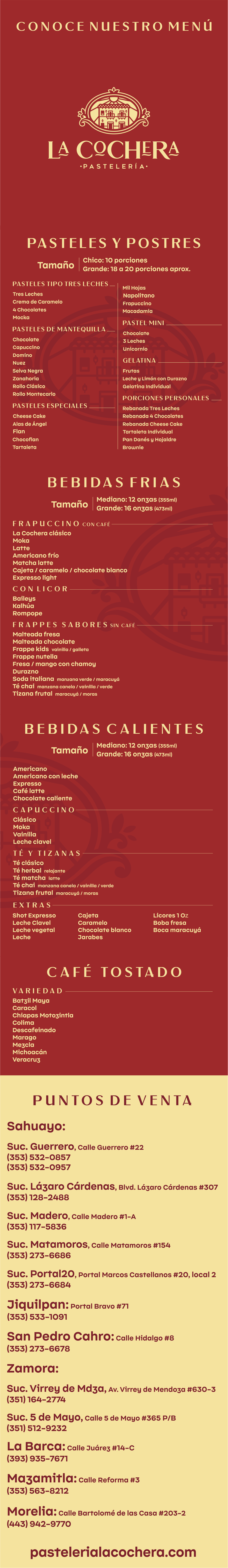 Menú | Pastelería La Cochera